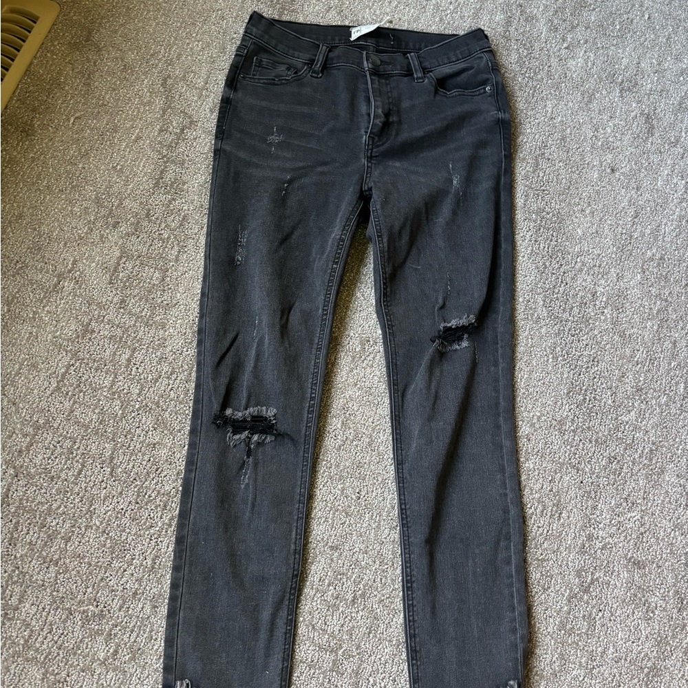 Free People Charcoal Distressed Skinny Jeans